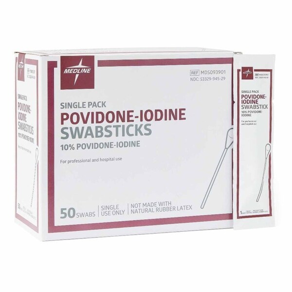 Medline Impregnated Swabstick, 1 per Pack, Povidone-Iodine, Individual Packet, NonSterile, MDS093902, 50PK MDS093901 - main